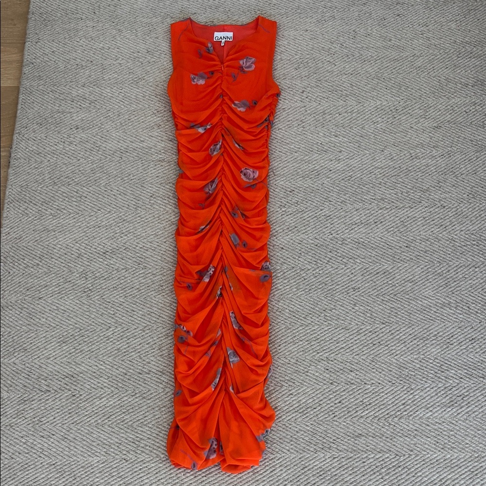 Ganni Orange Maxi Dress with Floral Details
